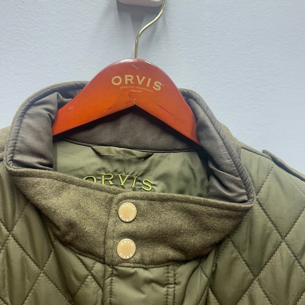 Orvis Quilted Field Jacket Olive Green Suede Trim Fishing Hunting Men L - Picture 4 of 12